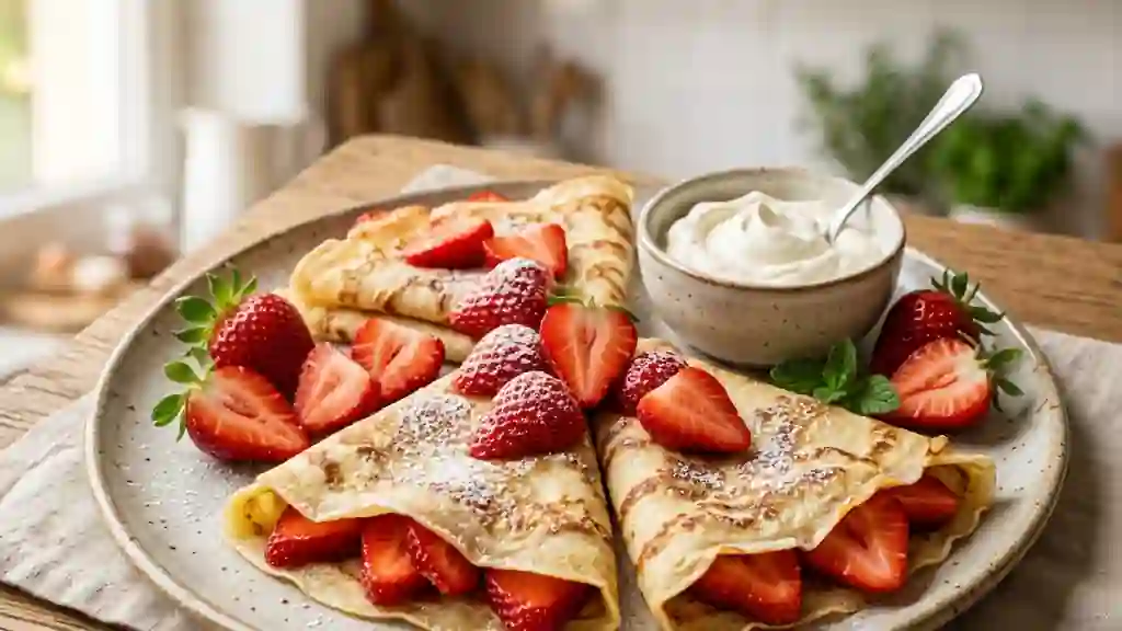 Crêpes Moelleuses aux Fraises Fraîches - Photo de présentation