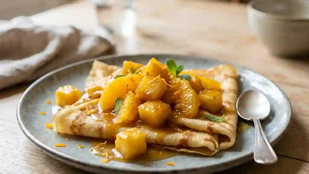 Crêpes à l'ananas caramélisé et orange - Photo de présentation