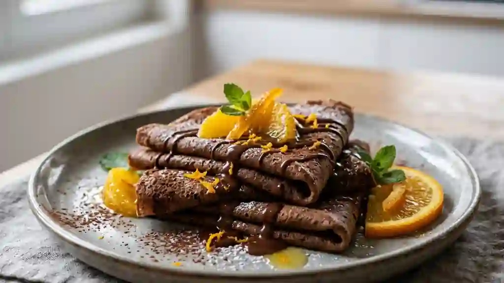 Crêpes fondantes au cacao et zestes d'orange - Photo de présentation