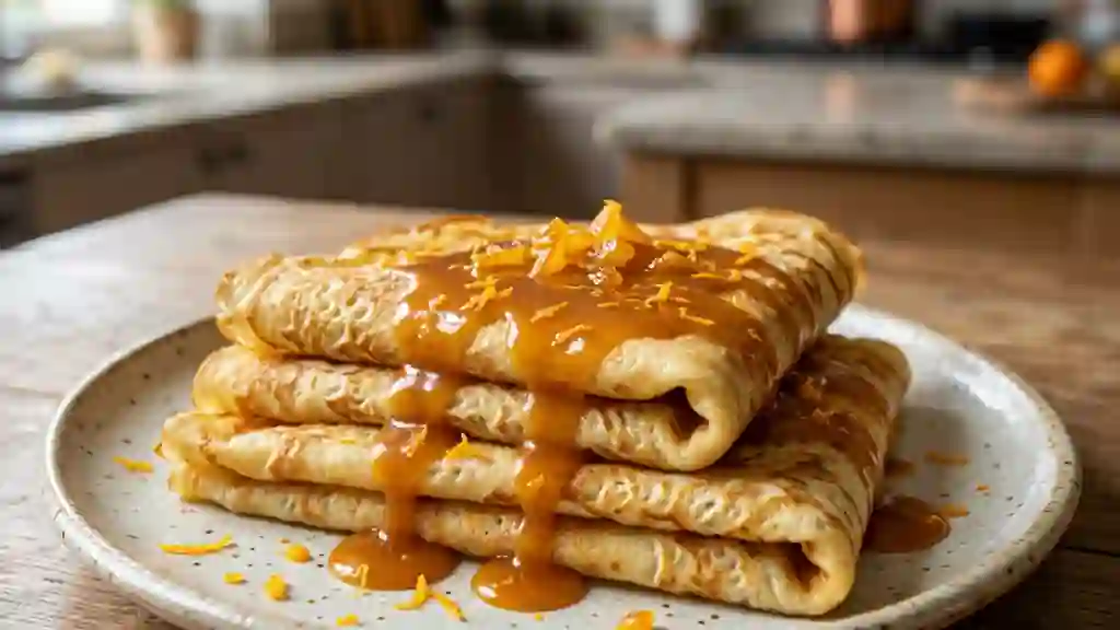 Crêpes fondantes au caramel d'orange - Photo de présentation