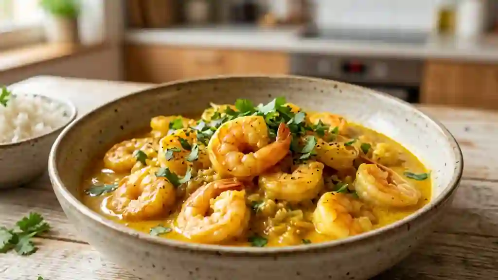 Crevettes au curry coco et gingembre frais - Photo de présentation