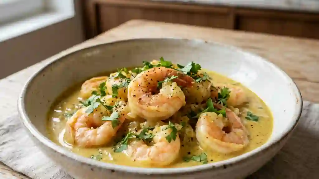 Crevettes au curry fondues au coco - Photo de présentation