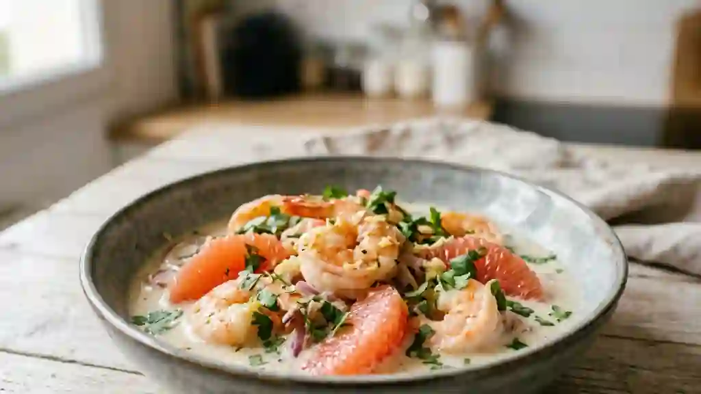 Crevettes au coco et pamplemousse acidulé - Photo de présentation