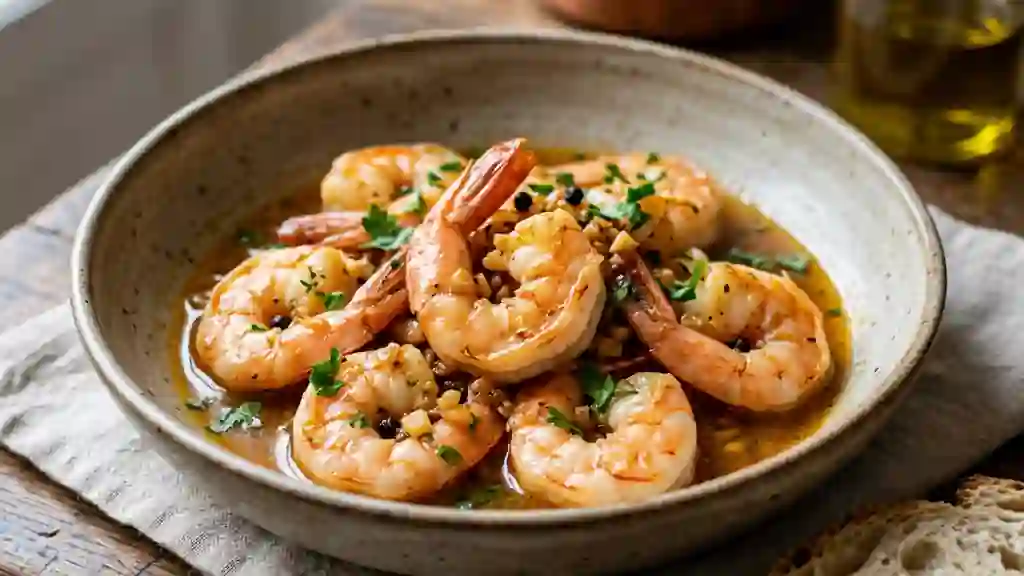 Crevettes sautées à l'ail et réduction de bière - Photo de présentation