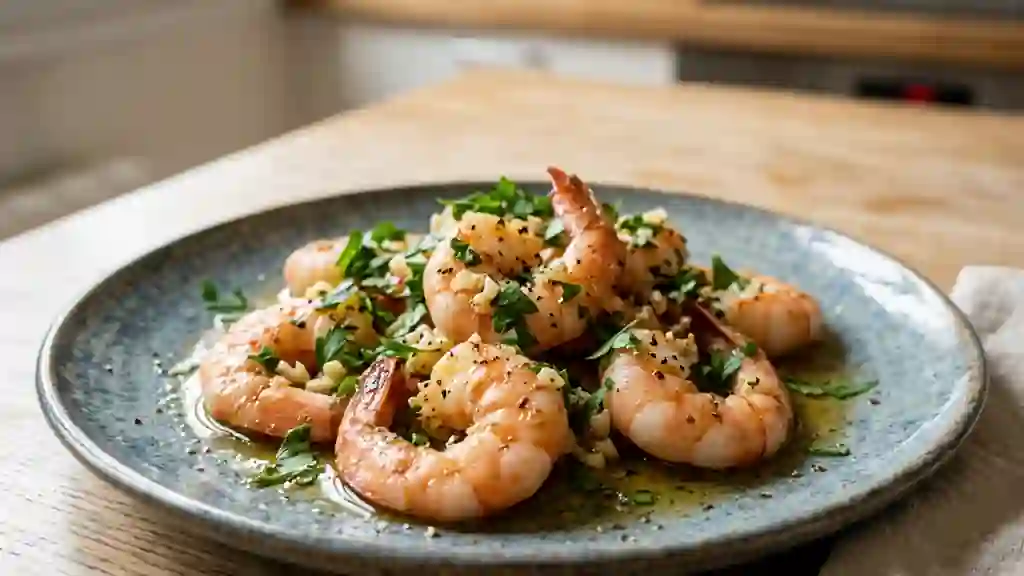 Crevettes sautées à l'ail et persillade - Photo de présentation
