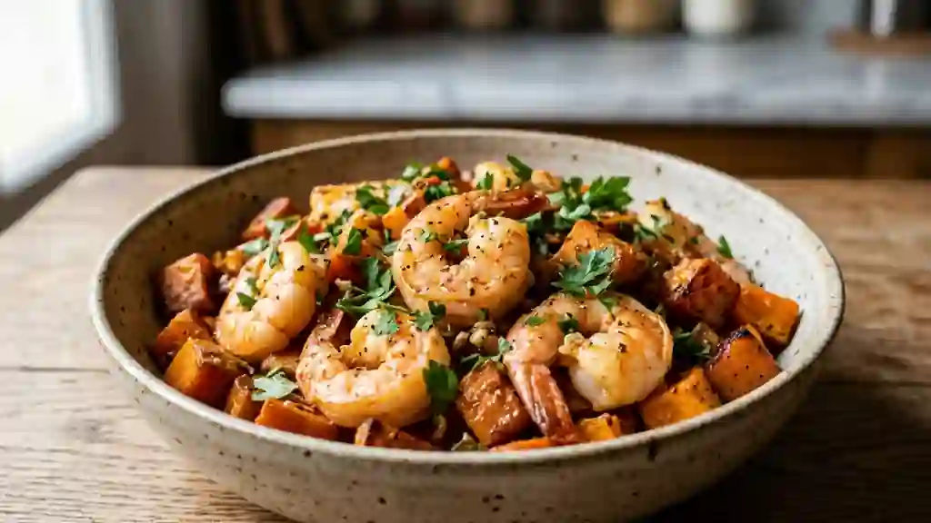 Poêlée de crevettes et patates douces au paprika - Photo de présentation