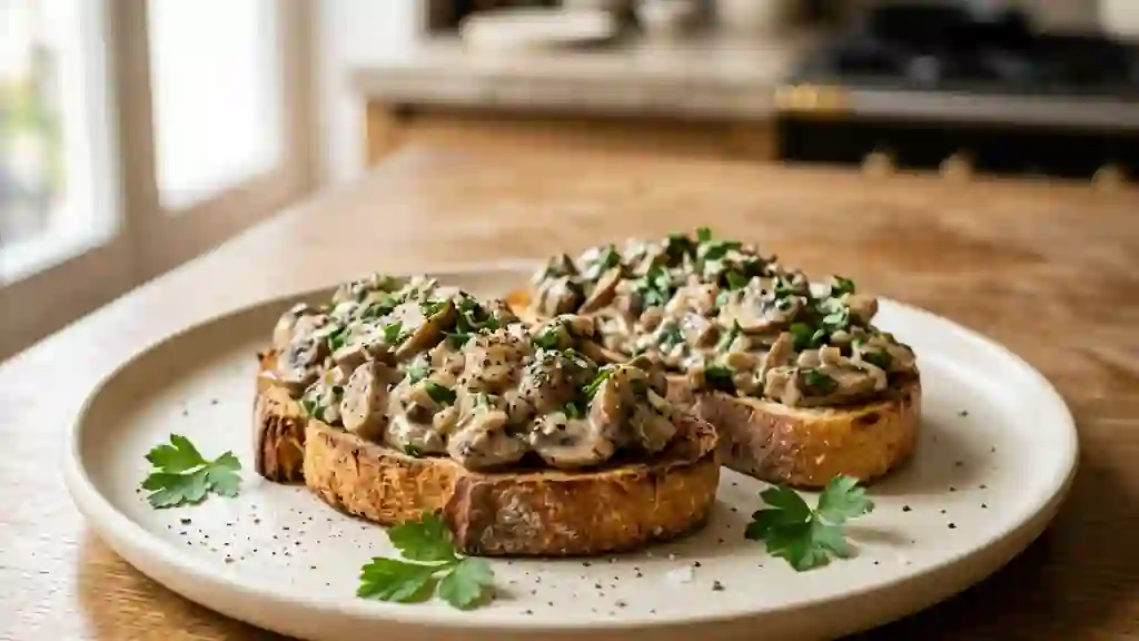 Croûtes aux champignons crémeuses et persillées - Photo de présentation