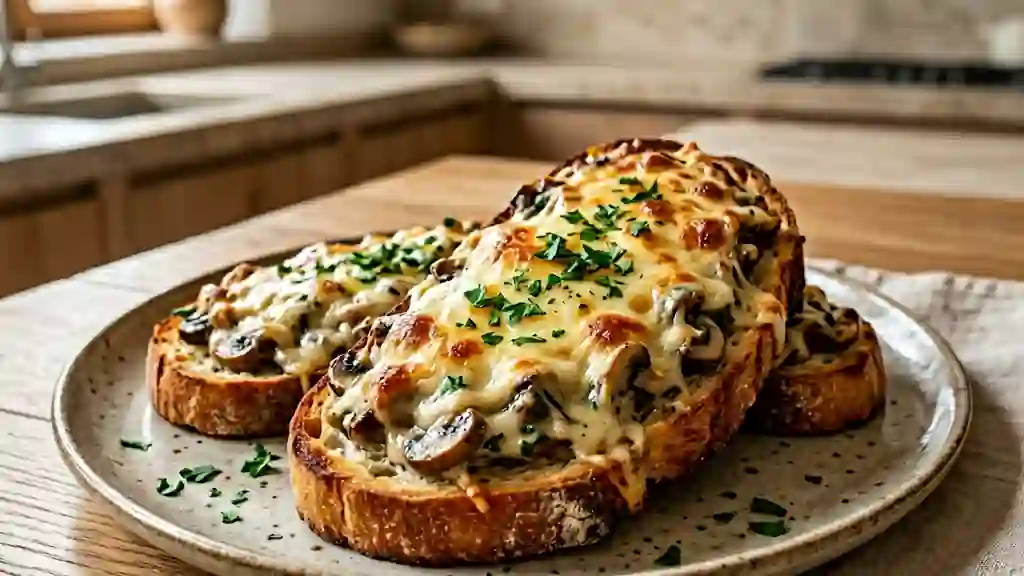 Croûtes aux champignons crémeuses et gratinées - Photo de présentation