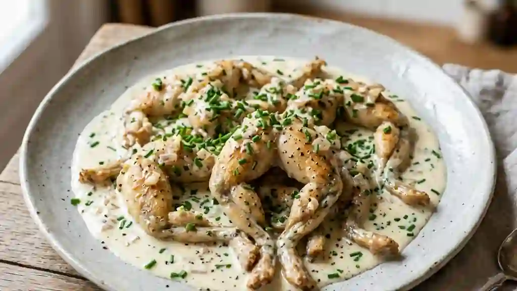 Grenouilles fondantes à la crème et ciboulette - Photo de présentation