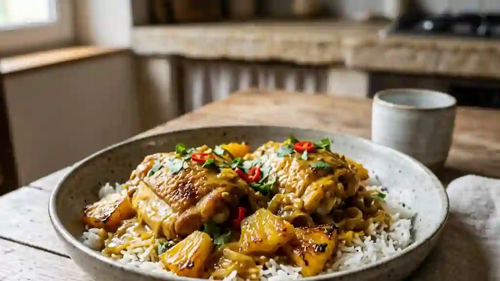 Poulet Coco-Curry et Ananas Caramélisé - Photo de présentation