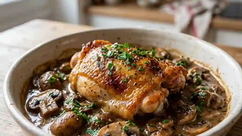 Poulet fondant au rhum et champignons - Photo de présentation