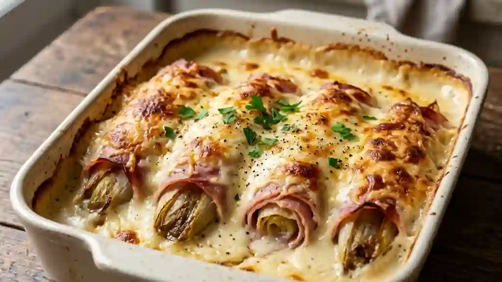 Endives au jambon fondantes et gratinées - Photo de présentation