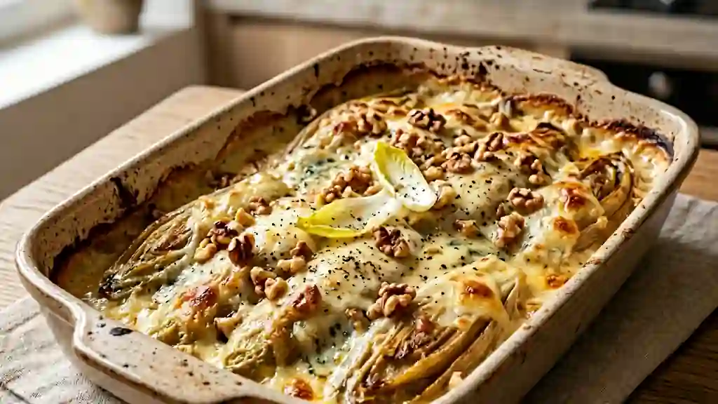 Endives fondantes au Roquefort et noix - Photo de présentation