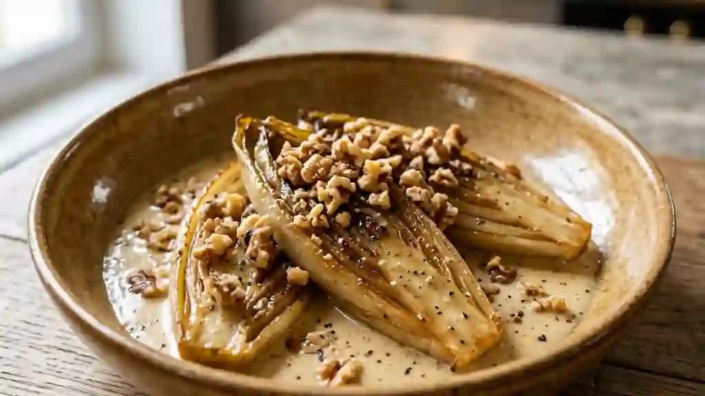 Endives braisées au miel et noix croquantes - Photo de présentation