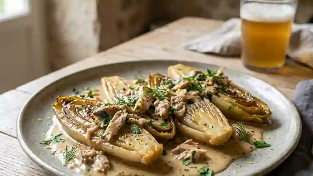 Endives fondantes au maquereau et bière blonde - Photo de présentation