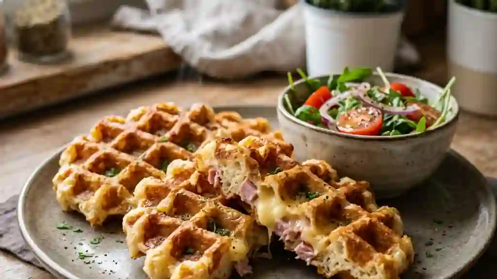 Gaufres croustillantes au jambon et gouda fondant - Photo de présentation