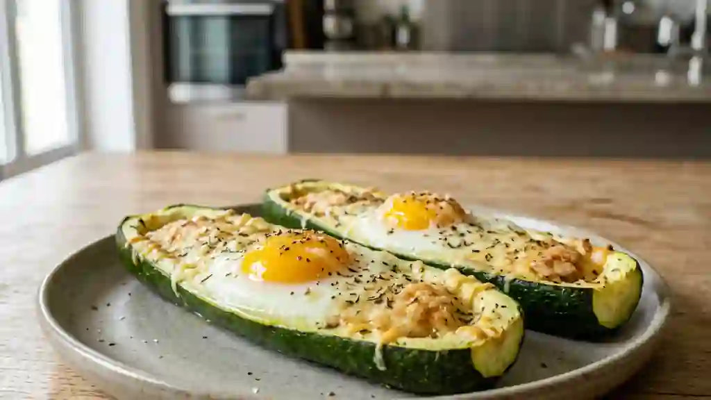 Gondoles de courgettes fondantes et œuf coulant - Photo de présentation