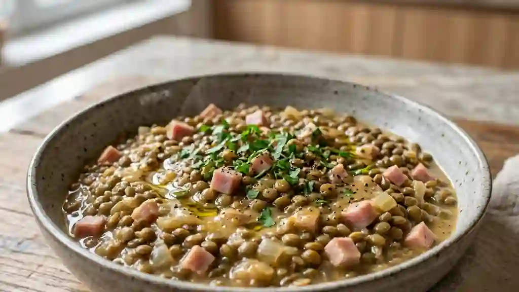 Lentilles crémeuses à la moutarde et jambon - Photo de présentation