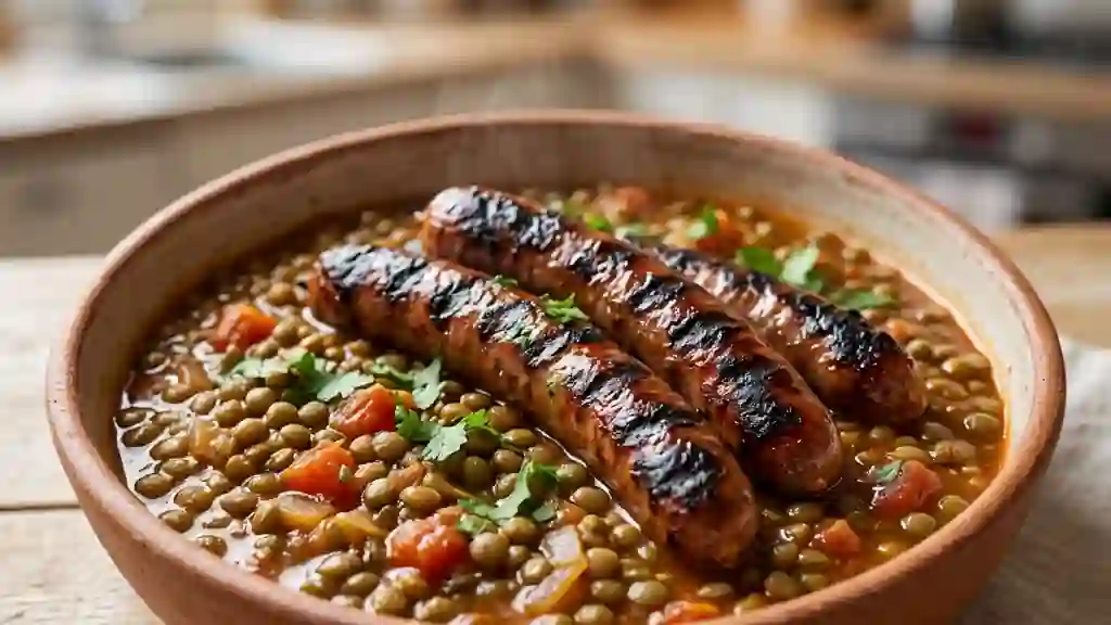 Lentilles onctueuses aux merguez épicées - Photo de présentation