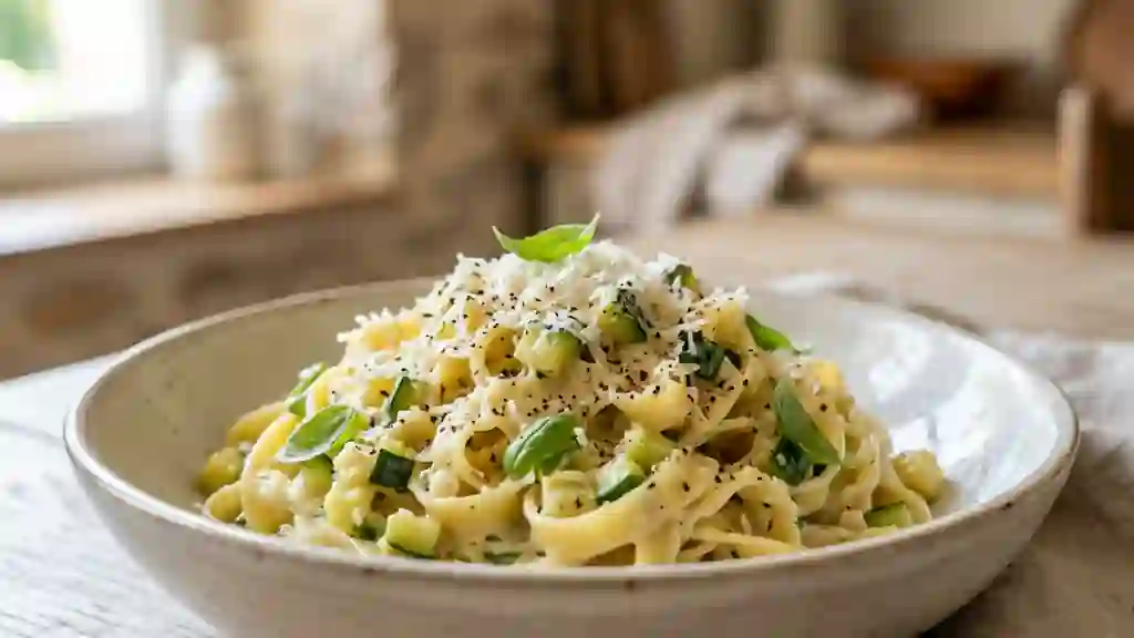 Pâtes crémeuses courgette et parmesan - Photo de présentation
