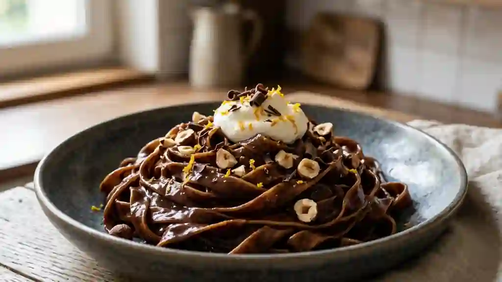 Pâtes fraîches au chocolat fondu et vanille - Photo de présentation