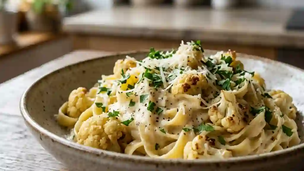 Pâtes crémeuses au chou-fleur et parmesan - Photo de présentation