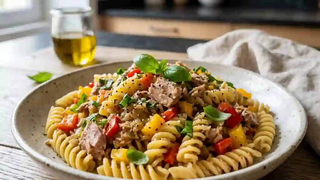 Penne fondantes au thon et poivrons croquants - Photo de présentation