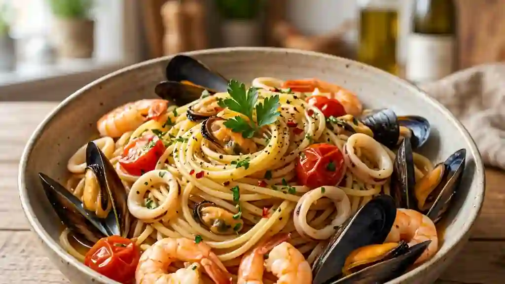 Linguine iodées aux fruits de mer et tomates - Photo de présentation