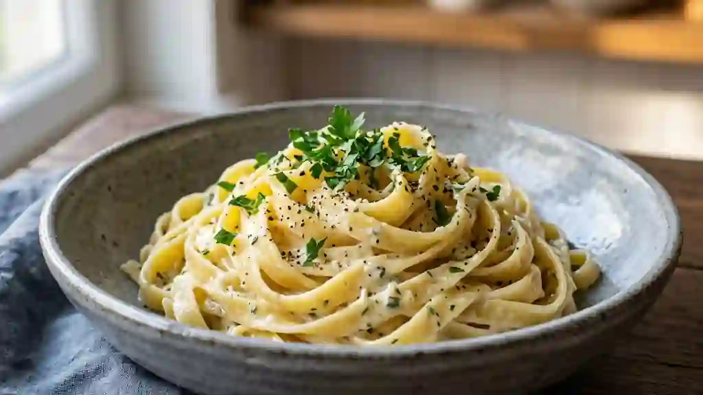 Pâtes onctueuses au Boursin et ail frais - Photo de présentation
