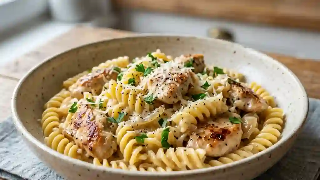 Pâtes onctueuses poulet-mascarpone au parmesan - Photo de présentation