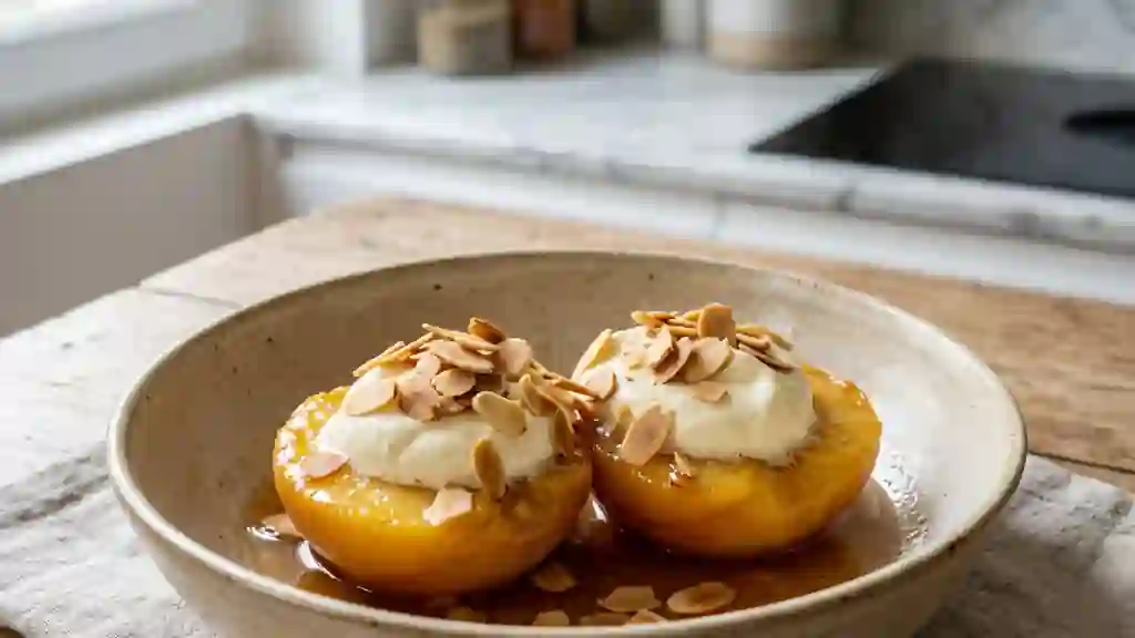 Pêches Fondantes à la Dubrovnik et Amandes - Photo de présentation