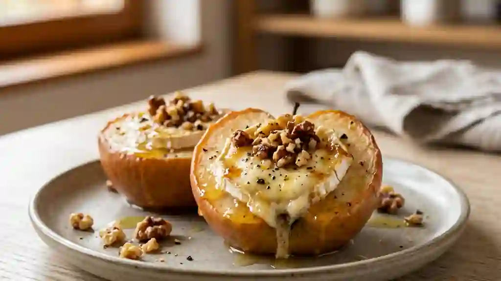 Pommes rôties au chèvre frais et miel - Photo de présentation