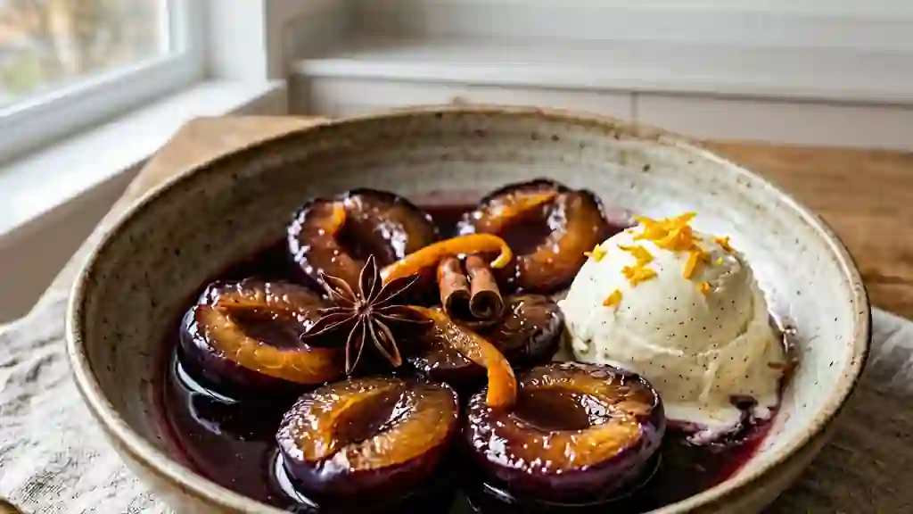 Prunes Fondantes et Sirop au Vin Épicé - Photo de présentation