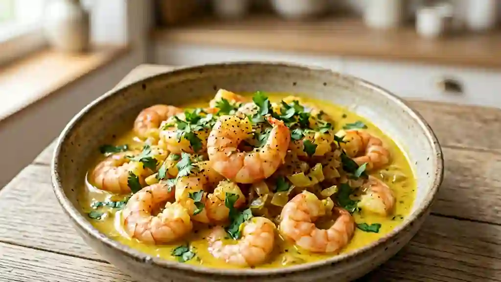 Scampis fondants au curry jaune et coco - Photo de présentation