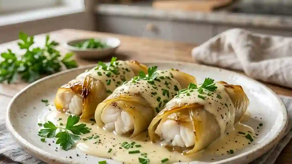 Poisson fondant et endives braisées à la crème - Photo de présentation
