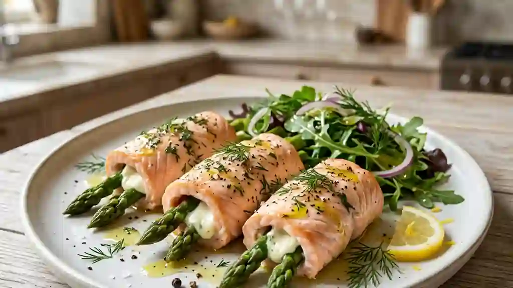 Saumon fondant aux asperges et chèvre frais - Photo de présentation