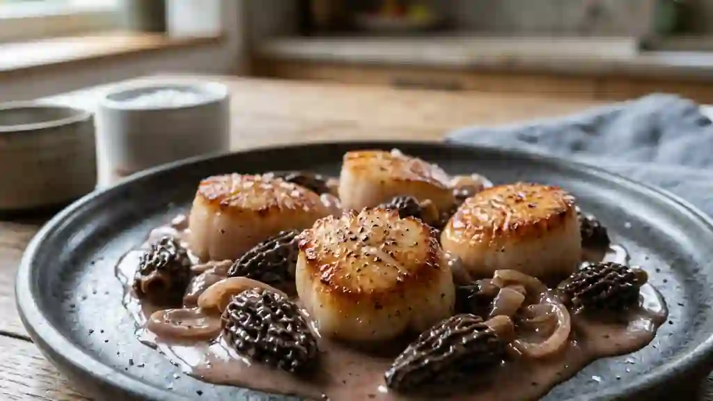 Saint-Jacques nacrées aux morilles et porto - Photo de présentation