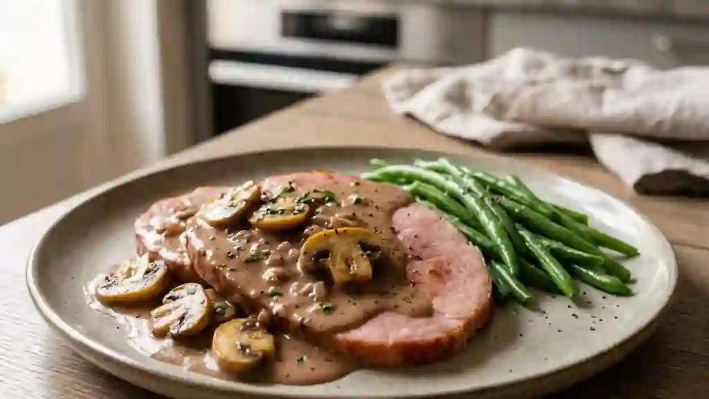 Jambon fondant, crème de Porto et champignons - Photo de présentation