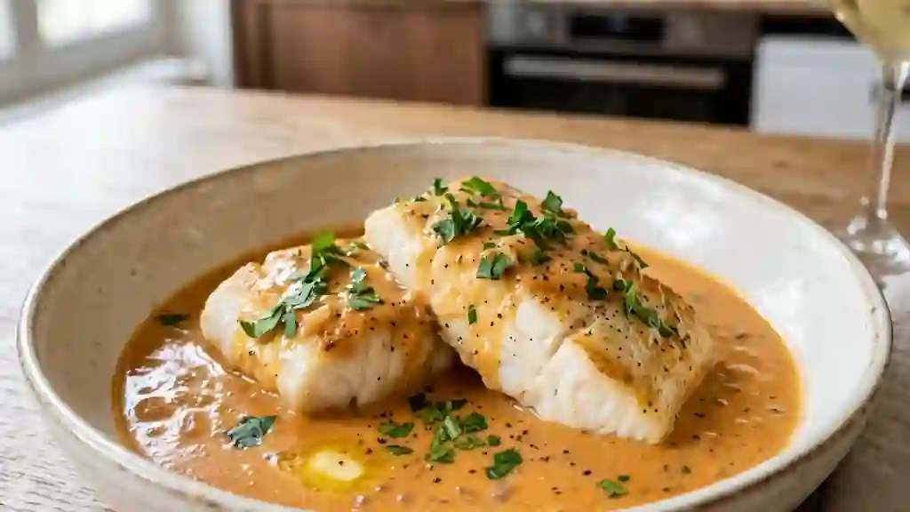 Poisson fondant à la bisque de homard - Photo de présentation