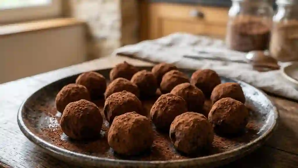 Truffes fondantes au chocolat noir et cognac - Photo de présentation
