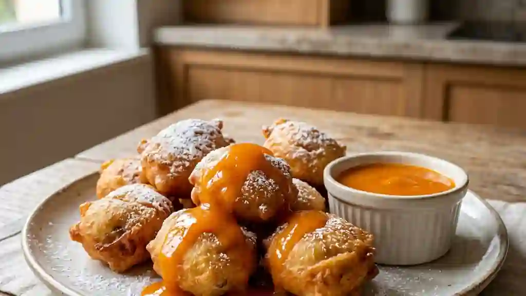 Beignets de banane fondants, coulis d'abricot - Photo de présentation