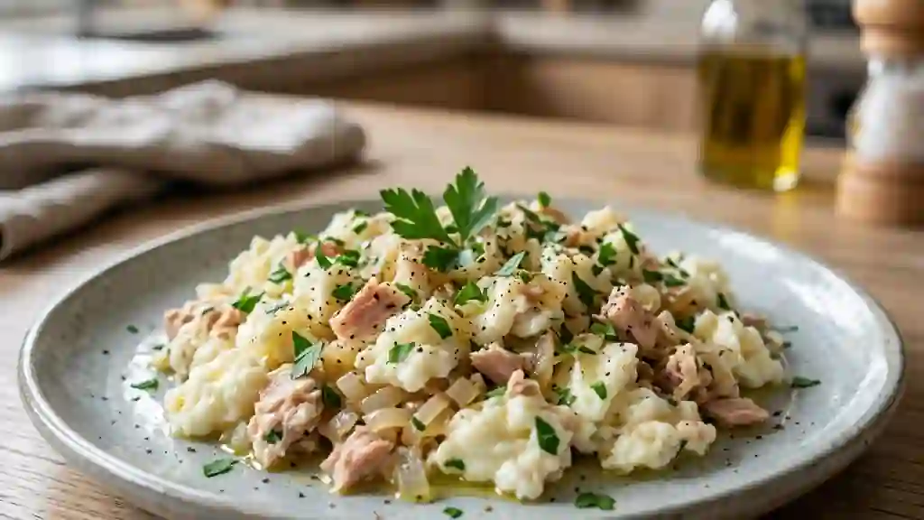 Poêlée aérienne de blancs d'œufs au thon - Photo de présentation