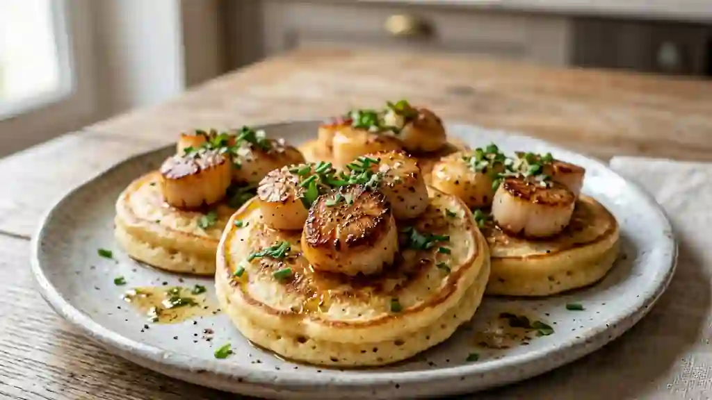 Blinis au cidre et Saint-Jacques snackées - Photo de présentation