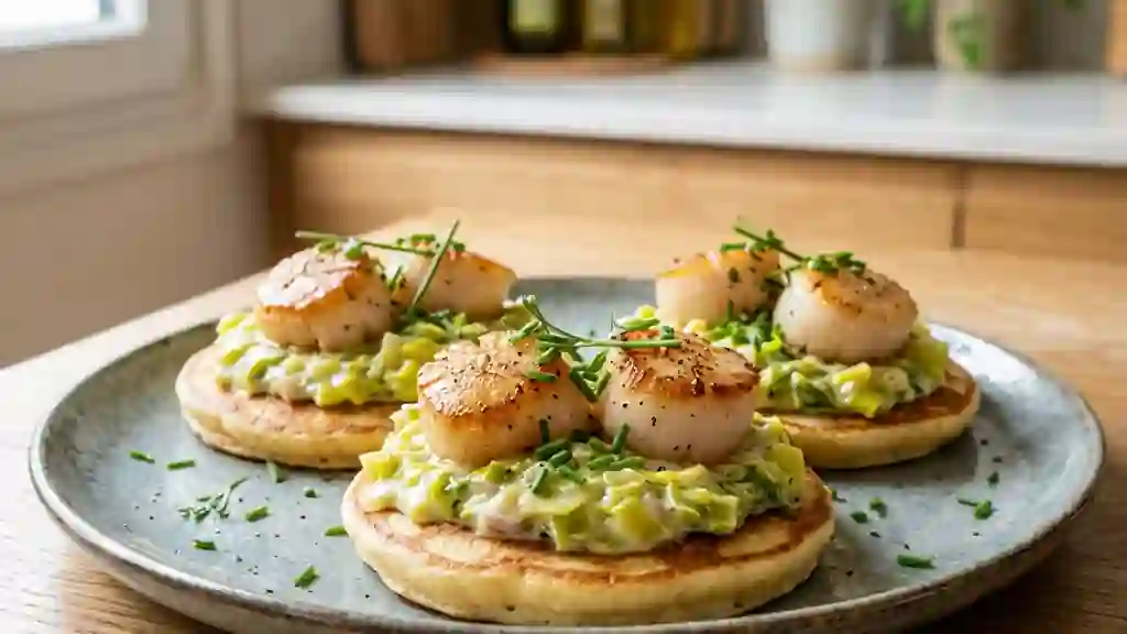 Blinis aux Saint-Jacques et poireaux fondants - Photo de présentation