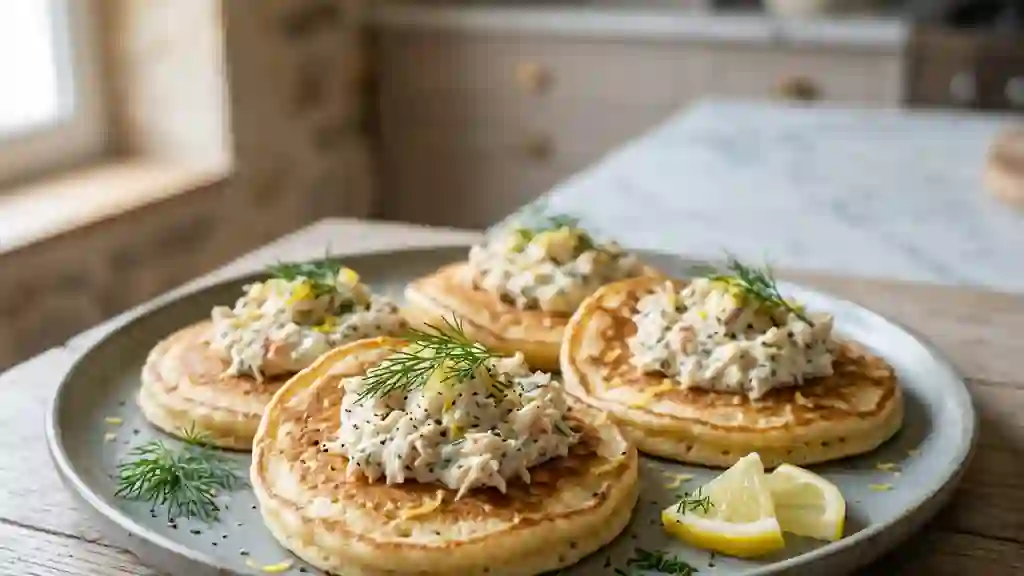 Blinis moelleux au crabe frais et aneth - Photo de présentation