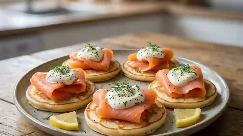Blinis moelleux au saumon et crème d'aneth - Photo de présentation