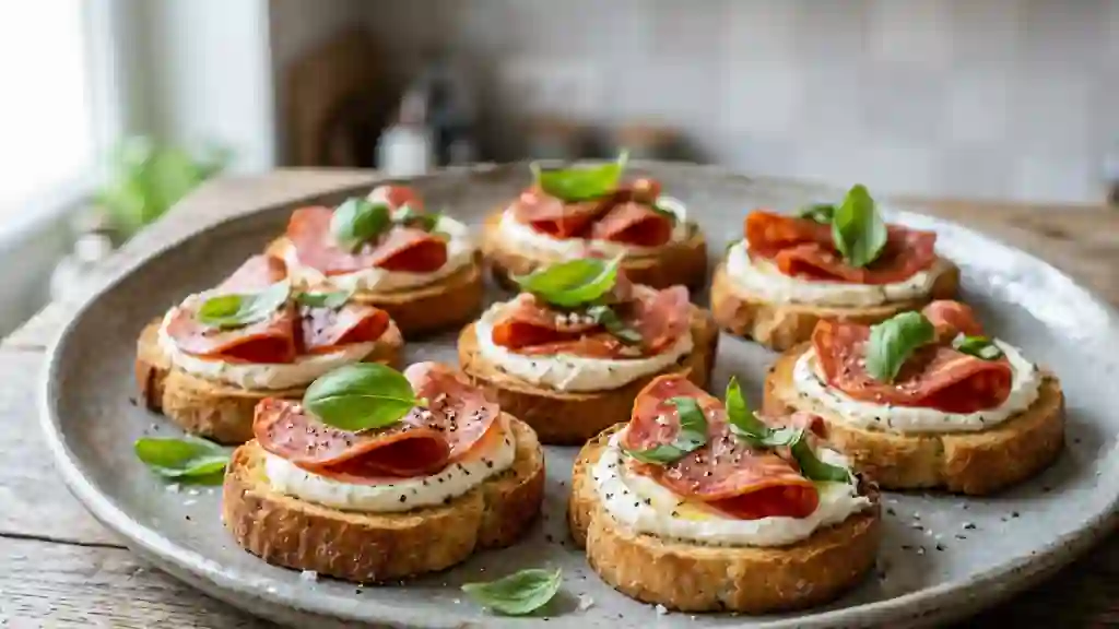 Canapés croustillants chorizo et fromage frais - Photo de présentation