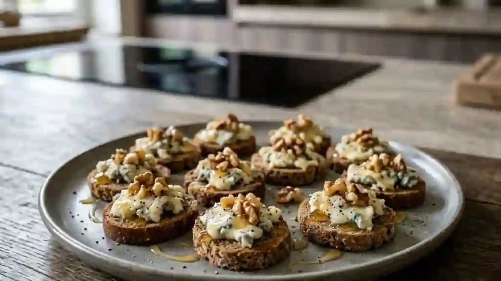 Toasts de seigle, roquefort crémeux et miel - Photo de présentation
