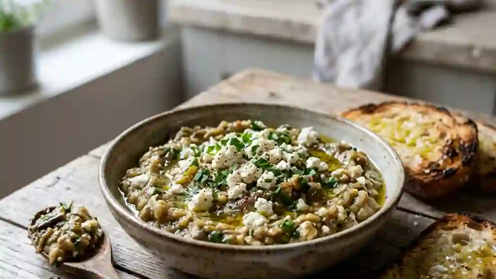 Caviar d'aubergines fumé et feta fondante - Photo de présentation