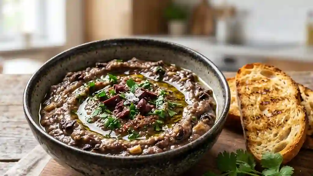 Caviar d'aubergines fumé aux olives noires - Photo de présentation